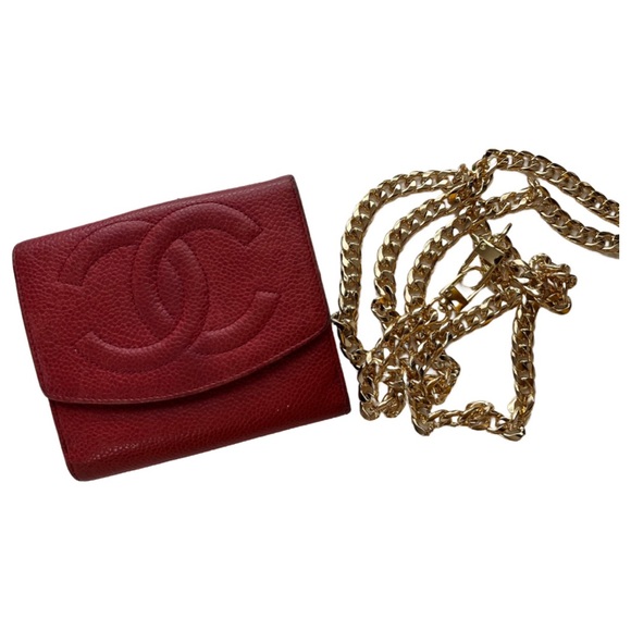 CHANEL Handbags - CHANEL Bordeaux Red Wallet with Chain